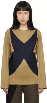 Бежево-черная детская футболка с длинным рукавом STRONGTHE