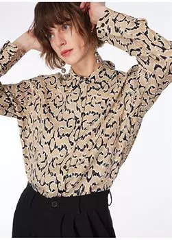 Бежево-черная женская базовая рубашка FC4SL-GML0420 Fabrika Comfort, бежевый