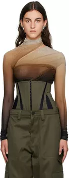 Бежево-черное боди со рюшами Mugler