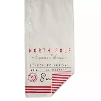 Бежево-красная прямоугольная дорожка для стола с принтом на тему «Мастерская Санты» размером 14 x 72 дюйма