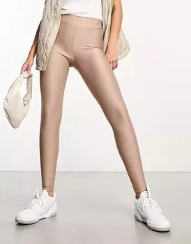 Бежево-норковые леггинсы в рубчик New Look