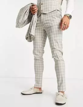 Бежево-синие брюки скинни в клетку с мелкими акцентами ASOS DESIGN