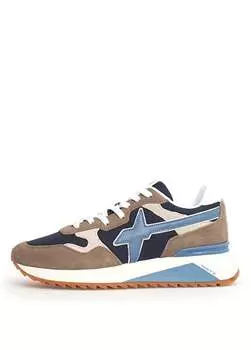 Бежево-синие мужские замшево-текстильные кроссовки YAK-M. W6YZ, бежевый/синий