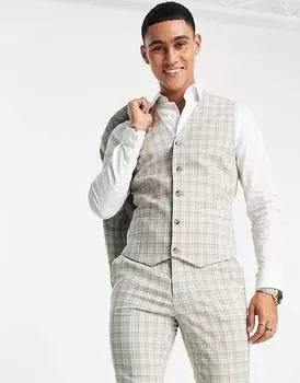 Бежево-синий узкий жилет в клетку ASOS DESIGN