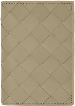 Бежево-зеленая визитница с клапаном Bottega Veneta