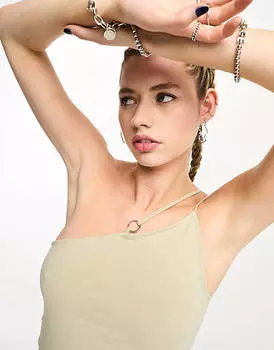 Бежево-зеленый жилет на бретельках асимметричного кроя с кольцом Weekday Ring