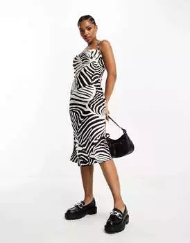 Бежевое атласное платье миди на бретельках с воротником-хомутом Wednesday's Girl