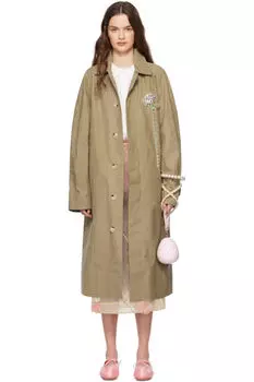 Бежевое декорированное гвоздичное автомобильное пальто Simone Rocha