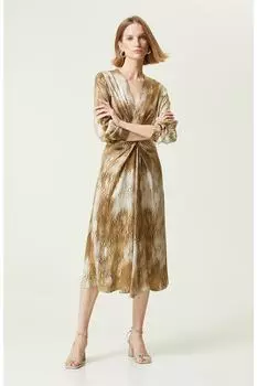 Бежевое длинное платье с V-образным вырезом Network, бежевый