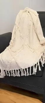 Бежевое хлопковое покрывало с геометрическим рисунком размером 60 x 50 дюймов и бахромой Homezia, цвет Multicolored