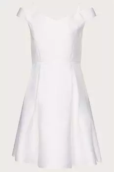 Бежевое коктейльное платье из твила Duchess с вырезом бардо Monsoon