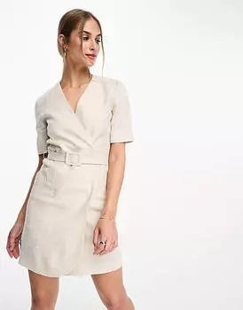 Бежевое льняное платье мини-блейзер & Other Stories