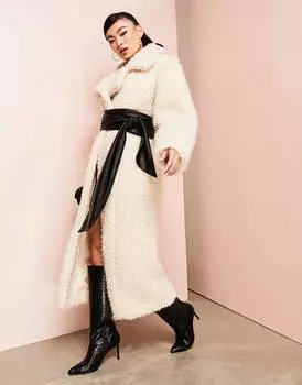 Бежевое макси-пальто с черным корсетом ASOS LUXE
