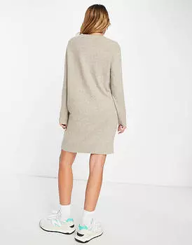 Бежевое меланжевое мини-платье-джемпер Vero Moda