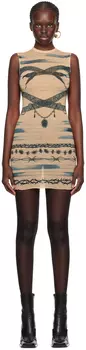Бежевое мини-платье KNWLS Edition Jean Paul Gaultier