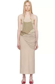 Бежевое многослойное платье макси с халтер-воротом OPEN YY