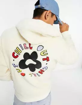 Бежевое оверсайз-худи с вышитым текстом на спине ASOS DESIGN