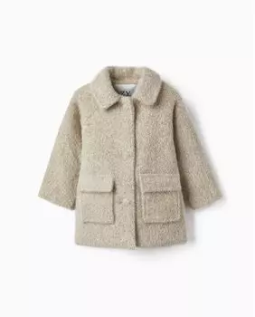 Бежевое пальто для девочки с воротником из питерского хлеба Zippy, бежевый