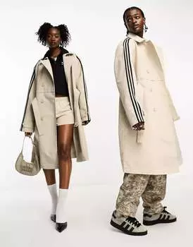 Бежевое пальто унисекс с 3 полосками adidas Original adidas Originals