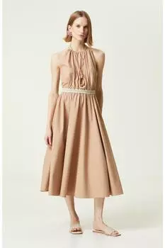 Бежевое платье без рукавов с круглым вырезом Network, бежевый