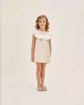 Бежевое платье для девочки с белыми звездами и рюшами Dadati, натуральный