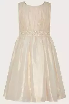 Бежевое платье Land of Wonder с блестящим поясом из органзы расшитым бисером Monsoon