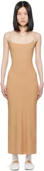 Бежевое платье макси с круглым вырезом MM6 Maison Margiela