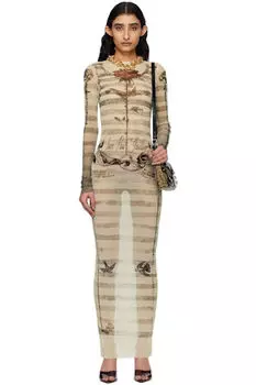 Бежевое платье макси The Tattoo Marinire Jean Paul Gaultier