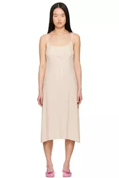 Бежевое платье-неглиже с бантом и миди-платьем Simone Rocha