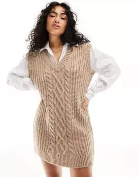 Бежевое платье-рубашка гибридной вязки косой вязки River Island