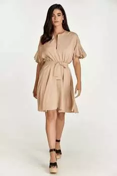 Бежевое платье с рюшами на рукавах Conquista, желтый