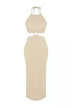 Бежевое пляжное платье макси с трикотажными аксессуарами Trendyol, бежевый