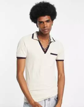 Бежевое поло с карманом ASOS DESIGN revere