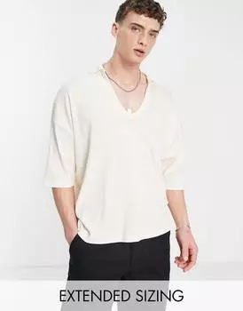 Бежевое поло свободного кроя с ребристым принтом ASOS DESIGN