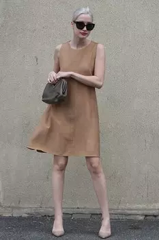 Бежевое повседневное льняное платье с нулевыми рукавами MG1831 MADMEXT