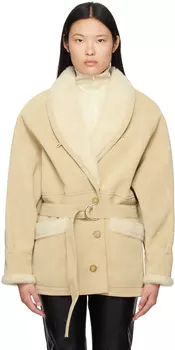 Бежевое светлое пальто из искусственной кожи со вставками LVIR