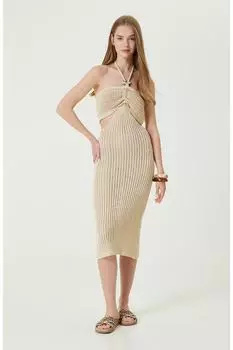 Бежевое трикотажное платье без бретелек Network, бежевый
