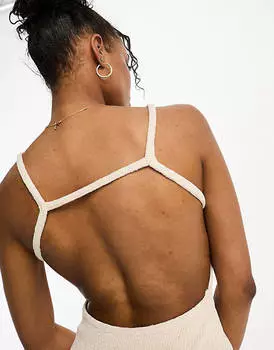 Бежевое трикотажное платье мини с бретелями Pull&Bear