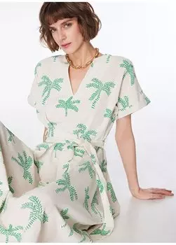 Бежевое женское широкое платье с v-образным вырезом ARZA Fabrika, бежевый