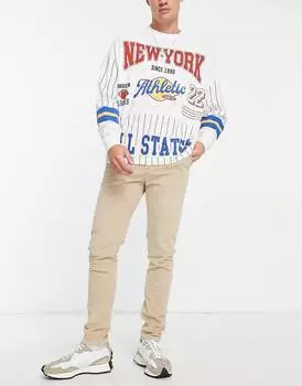 Бежевые эластичные вельветовые брюки скинни ASOS DESIGN