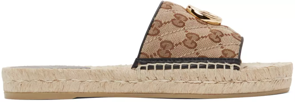 Бежевые эспадрильи из плотной ткани с узором GG Gucci