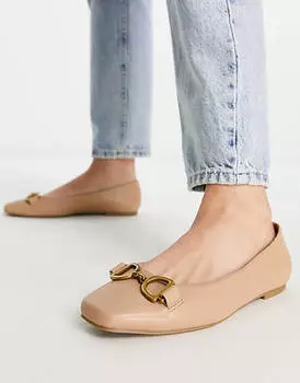 Бежевые балетки с квадратным носком ASOS DESIGN Wide Fit Leighton