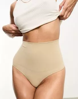 Бежевые бесшовные стринги с завышенной талией Vero Moda