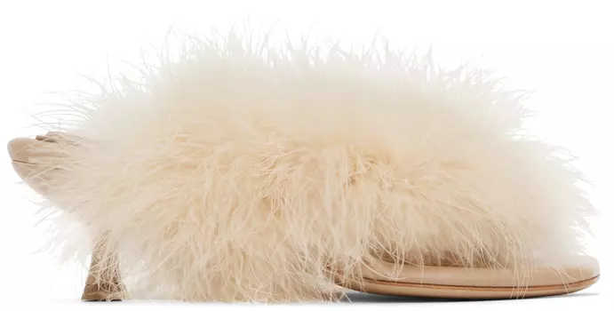 Бежевые босоножки на каблуке с помпонами Sleeper