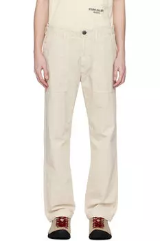 Бежевые брюки из органического хлопкового полотна с эффектом старины Stone Island