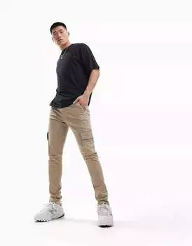 Бежевые брюки-карго с эффектом потертости ASOS