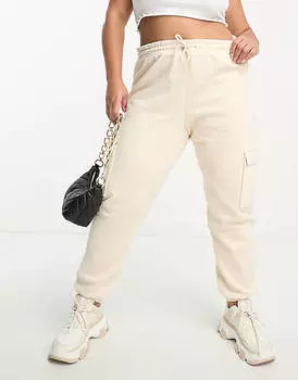 Бежевые брюки карго с карманами River Island Plus