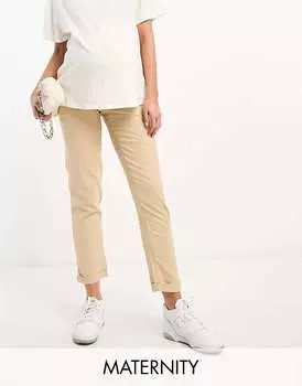 Бежевые брюки на шнурке для беременных Mamalicious Mama.licious