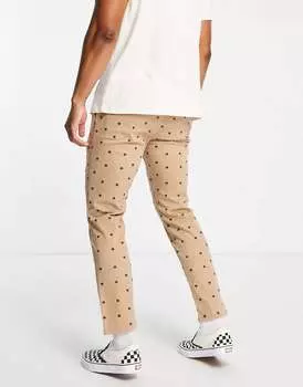 Бежевые брюки с цветочной вышивкой Pacsun