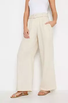 Бежевые брюки с широкими штанинами и поясом Pixiegirl Petite, бежевый